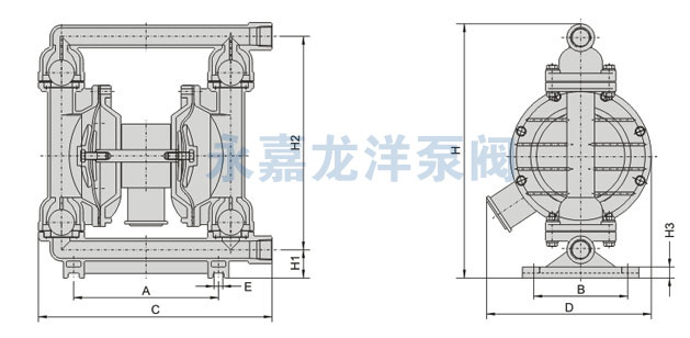 QBK氟塑料氣動(dòng)隔膜泵主要外表尺寸圖