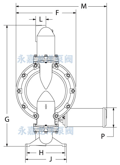 3寸英格索蘭氣動(dòng)隔膜泵尺寸圖2